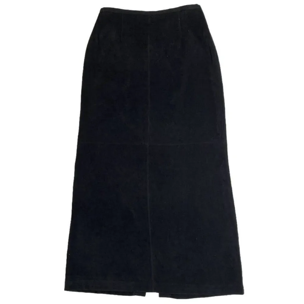 Norton‎ Mcnaughton Black Straight Faux Suede Midi Skirt sz 6